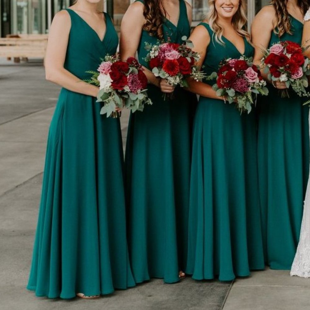 Emerald Floor Length Chiffon Bridesmaids Dress